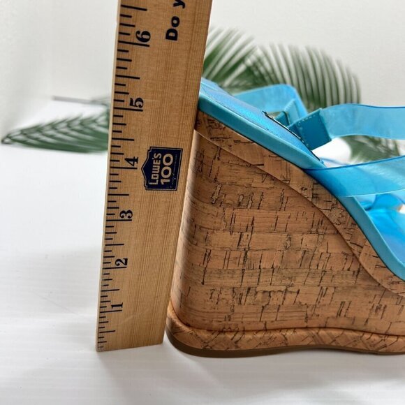 Nine West Rapps 2-Strap Platform Wedge Sandal Size 7.5M Turquoise Blue - Picture 9 of 12